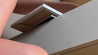 Amazingly Beautiful Hot Blonde with Nice Legs and Hairy Pussy Takes Her Lace Panties off to Show Bottom Camera