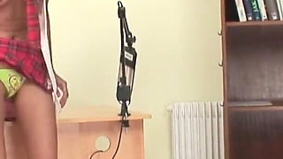 Young College Student Amanda Vamp Bates with a Big Black Dildo in the Classroom