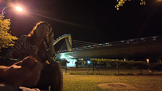 An exhibitionist came to a whore at the spot. She doesn't know what to do with him.