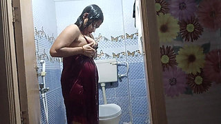 Indian Bhabhi in Hotel Bathroom Taking Shower After Sex