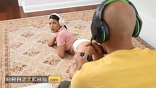 Busty MILF Rachael Cavalli enjoys hardcore threesome with stepdaughter Maya Farrell's boy toy