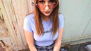 Adorable girl teases with her skirt before getting gaped