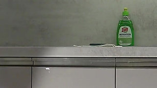 Big Tits Big Ass Hot and Cute Beautiful New Wife Takes Her G-string off to Flash Her Tight Shaved Pussy in the Kitchen
