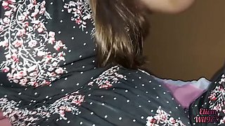 Stepsister Flashes Her Hairy Pussy on the Sofa – No Panties