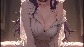 Anime woman in thin fabric