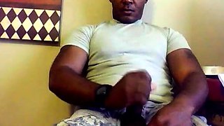 Black Military Man Jerks Off and Cums Solo