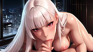 White-haired boss gets pounded hard covered in creamy cum AI