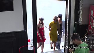 busty slave and her mistress in public