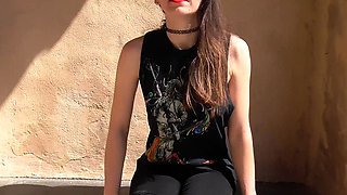 Shy Goth Exhibitionist - Amphitheater Stroll Sideboob