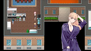 Hentai featuring a flat-chested mommy character in the nude kitchen