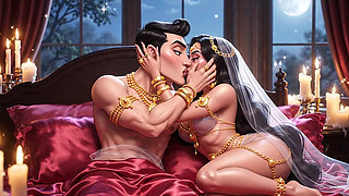 Erotic Cartoon Couple - Passionate Kissing & Romantic Foreplay in Candlelight