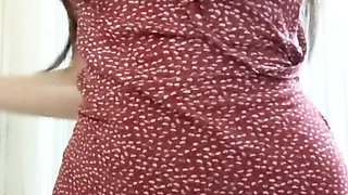 Small titted brunette teen fingering on the bed