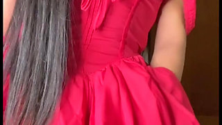 Viviana Trans Latina In Seductive Red Dress Masturbating