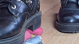Boots and Cute Pink Socks CBT Cock Trampling on Cockbox, Amateur Femdom Jozi Trample