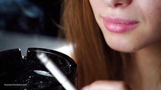 Soft Russian Beauty Smoking Cigarette Calm Moments
