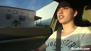 Courney James flashing knockers on in car