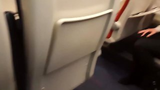 Horny dude was masturbating on the train with a help of some girl POV
