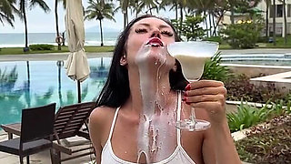 Milking & Getting Messy in See-through Bodysuit Outdoor