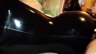 Fucking My Curvy Girl in a Black Latex Catsuit, Doggy Style