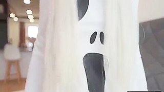 Eva Elfie In Cute Ghostie Takes It Deep In Her Tight Pussy And Gets Cum Covered