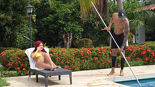 Muscular Pisinero with Huge Cock Fucks Me in the Outdoor Pool