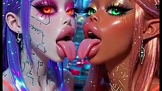 Funny Lesbians Tongue and Kiss Fetish, Ai Animation