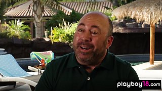 Naked blond hair girl and her GFs washing a car