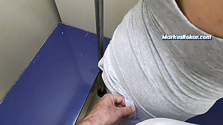 My Girlfriend Suck a Stranger Old Man in The Train!  Dick Flash Grinding