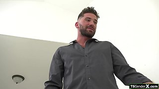 My tgirl babysitter shows me her hard cock and wants to fuck