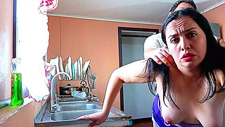 BBW Kelly Mom Fucks Step Son in Kitchen - Topless & Moaning Loudly