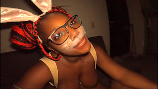Kinky Easter Bad Bunny Girl Spit on Boobs The Ebony Nerd Slut Sucks Dick Deepthroat Shakes Her Huge Pierced Black Tits - Jhodez1