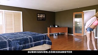 Submissived - hot brunette tethered & collared by dom