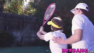 Brunette tennis stunners fed sperm point of view after hardcore 4 way