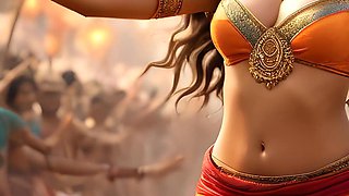 Beautiful Big Breasted Nude Indian Elf Girl Dancing in Traditional