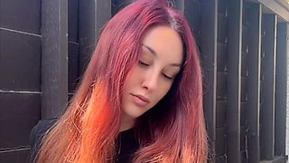 Smoking Outdoor Along Hair Fetish and Boobs Flash
