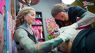 Tattooed Pair Big Dick Foursome Merry Gets Inked
