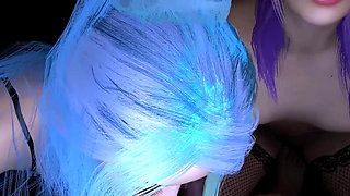Two girls with brightly colored hair double blowjob : 3D Porn
