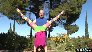 Handstand practice ends on penis outdoor