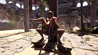 3D Hentai Game: Ancient Statue Comes Alive to Fuck Lara's Holes Full of Cum