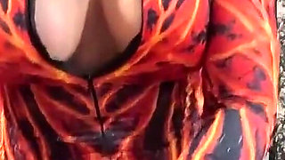 Red Nylon Jumpsuit Fetish Cameltoe Tease, Deep Blowjob and Cum on My Downjacket