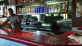 Muscled Bartender Gets Taken Down, Bound and Edged