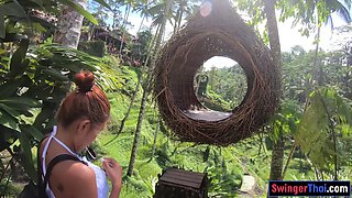 Big booty Thai girlfriend garden lovemaking