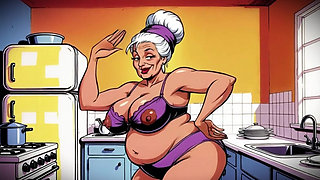 Classic Cartoon Style Nude Women in Kitchen