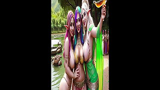 AI Generated Uncensored 3D Anime Hottest Desi Indian Elf Women Partying in " The Great Indian Elf Festival"