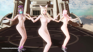 [mmd] Unis - Curious Ahri Akali Seraphine Hot Naked Dance League of Legends Uncensored Hentai