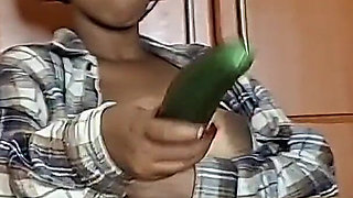 She Uses Big Cucumber to Squirt in Toilet