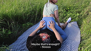 The Girl Invited a Friend to a Picnic to Dominate Him There Dryhump & Female Domination