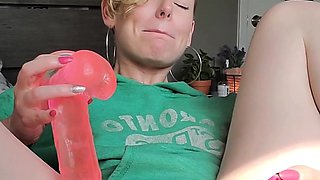beauty blond sex toy masturbates