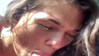 Hot Brunette Giving Blowjob in Car
