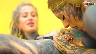 Alt-Girls Tattooed Lesbian Dildo Punk, Goth, Hippie, Spit Tongue